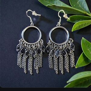 Elegant Silver and Black Dangle Earrings